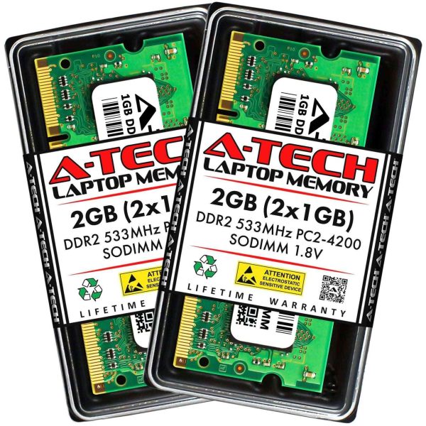 A-Tech 8GB (2x4GB) DDR2 800MHz SODIMM PC2-6400 Non-ECC Unbuffered CL6 1.8V 200-Pin SO-DIMM Laptop Notebook Computer RAM Memory Upgrade Kit - 2GB (2 x 1GB),DDR2 533 (PC2 4200),4
