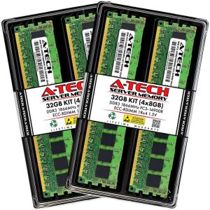 A-Tech 8GB 1Rx4 PC3-14900R DDR3 1866 MHz ECC RDIMM 1.5V Registered DIMM 240-Pin Single Rank x4 Server & Workstation RAM Memory Upgrade Module - 32GB (4 x 8GB)