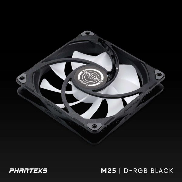 Phanteks M25-140 D-RGB fan, High-Airflow radiator performance, PWM control up to 1800RPM, ARGB/DRGB lighting, Daisy-Chain cable, Black