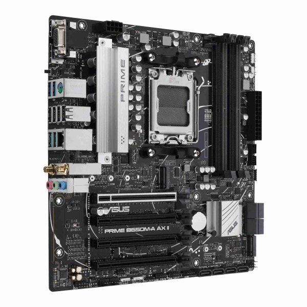 ASUS Prime B650M-A AX II AMD B650(Ryzen 7000) Micro-ATX motherboard(DDR5 6400+(OC) , PCIe 5.0 M.2 support, 2.5Gb Ethernet, Wi-Fi 6, DisplayPort, HDMI,USB 3.2 Gen 2 ports, front USB 3.2 Gen 1 Type-C