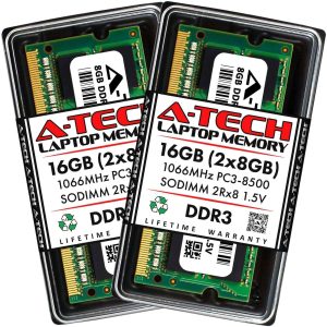 A-Tech 16GB (2x8GB) DDR3 / DDR3L 1600MHz SODIMM PC3L-12800 2Rx8 1.35V CL11 Non-ECC Unbuffered 204-Pin SO-DIMM Notebook Laptop RAM Memory Upgrade Kit - 16GB (2 x 8GB),DDR3 1066 (PC3 8500),7