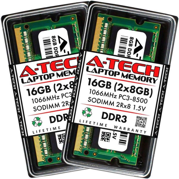 A-Tech 16GB (2x8GB) DDR3 / DDR3L 1600MHz SODIMM PC3L-12800 2Rx8 1.35V CL11 Non-ECC Unbuffered 204-Pin SO-DIMM Notebook Laptop RAM Memory Upgrade Kit - 16GB (2 x 8GB),DDR3 1066 (PC3 8500),7