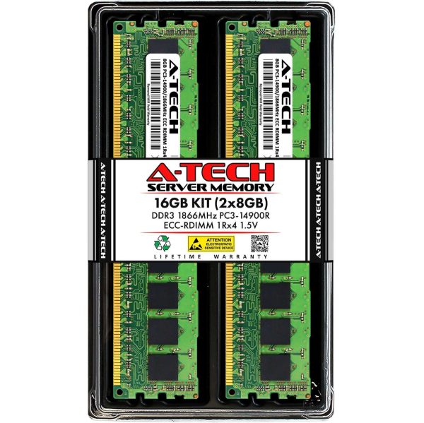 A-Tech 8GB 1Rx4 PC3-14900R DDR3 1866 MHz ECC RDIMM 1.5V Registered DIMM 240-Pin Single Rank x4 Server & Workstation RAM Memory Upgrade Module - 16GB (2 x 8GB)