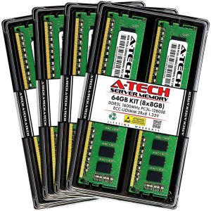 A-Tech 16GB (2x8GB) 2Rx8 PC3L-12800E DDR3 / DDR3L 1600 MHz ECC UDIMM 1.35V ECC Unbuffered DIMM 240-Pin Dual Rank x8 Server & Workstation RAM Memory Upgrade Kit - 64GB (8 x 8GB),DDR3L 1600 (PC3L 12800)