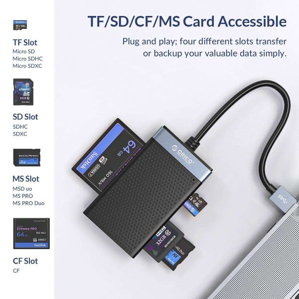 ORICO USB C Card Reader 4 in 1  SD TF CF MS Memory Smart Card Reader Compact Flash Card Adapter 15cm Cable for Laptop, Phone 4-in-1 4 in 1, USB C to TF/SD/CF/CM All Read