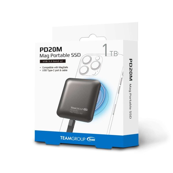 Team Group PD20M 1TB Mag Portable SSD USB 3.2 Gen 2x2 Type-C Compatible with iPhone 15/15 Plus/15 Pro/15 Pro Max, Speed up to 2000MB/s (TPSEG2001T0C108)