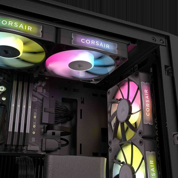 CORSAIR iCUE Link RX120 RGB 120mm PWM Fans with iCUE Link System Hub - Magnetic Dome Bearing - Triple Pack - Black