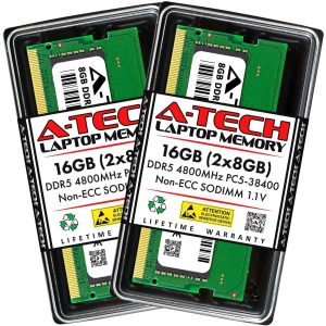 A-Tech 8GB DDR5 5600MHz SODIMM PC5-44800 Non-ECC Unbuffered CL46 1.1V 262-Pin SO-DIMM Laptop Notebook Computer RAM Memory Upgrade Module - 16GB (2 x 8GB),DDR5 4800 (PC4 38400),40
