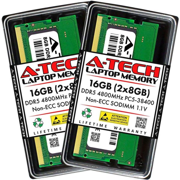 A-Tech 8GB DDR5 5600MHz SODIMM PC5-44800 Non-ECC Unbuffered CL46 1.1V 262-Pin SO-DIMM Laptop Notebook Computer RAM Memory Upgrade Module - 16GB (2 x 8GB),DDR5 4800 (PC4 38400),40