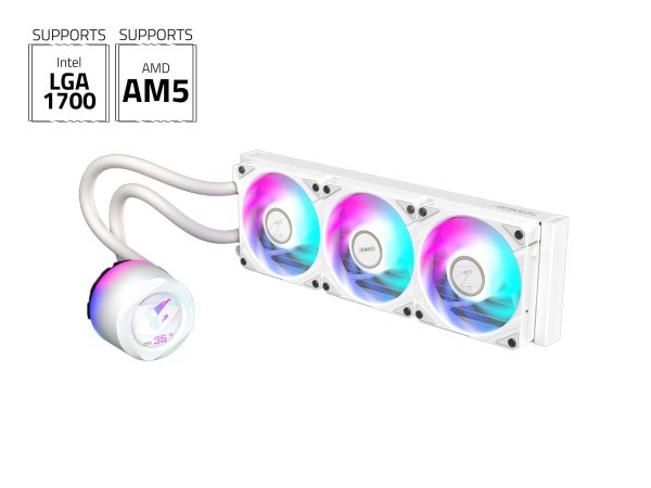 AORUS WATERFORCE X II 360 Liquid CPU Cooler, 360mm Radiator with 3x 120mm low noise ARGB Fans, compatible with Intel LGA1700 and AMD AM5(GP-AORUS WATERFORCE X II 360) - 3 Fan Slots (120 mm),White,360mm AIO