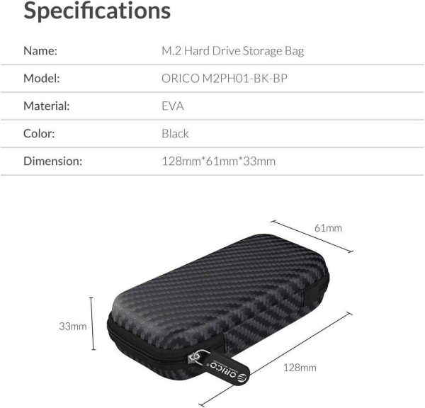 ORICO Portable Solid State Drive Case for M.2 NVMe/SATA SSD Enclosure, Shockproof EVA Carrying Case for SD Memory Cards, Charger, Data Cable,Earphone and More-M2PH01