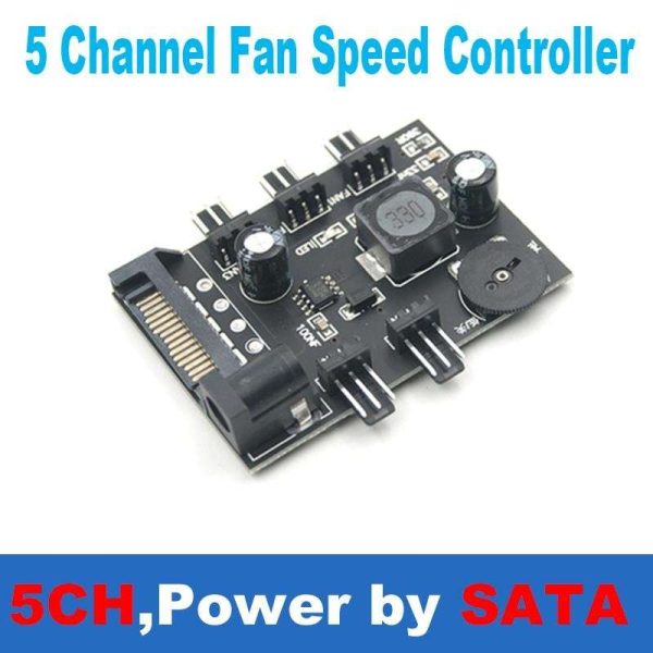 5 Channel Computer PC Case CPU Cooler 3pin cooling fan speed temperature controller, 5 Way 3 pin Fan Hub Power Supply Splitter by SATA 15 pin