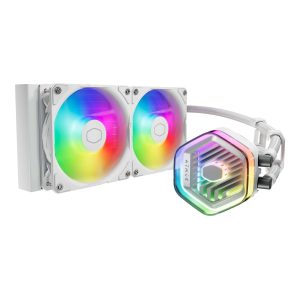 Cooler Master MasterLiquid 360 Atmos ARGB Close-Loop AIO Liquid Cooler, Customize Pump, Sickleflow Edge PWM Fans, 360mm Radiator, CryoFuze, AMD Ryzen AM5/AM4, Intel LGA1700/1200 (MLX-D36M-A25PZ-R1) - 2 Fan Slots (120 mm),White,MasterLiquid 240 Atmos ARGB