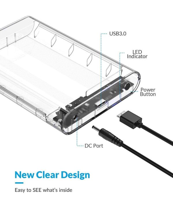 ORICO Transparent 3.5 inch HDD Enclosure External Hard Drive Disk Case for 2.5" 3.5" SATA HDD and SSD Tool Free [ Support UASP and 16TB Drives ]