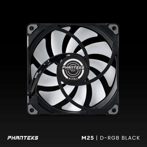 Phanteks M25-140 D-RGB fan, High-Airflow radiator performance, PWM control up to 1800RPM, ARGB/DRGB lighting, Daisy-Chain cable, Black
