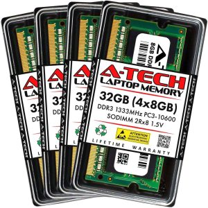 A-Tech 16GB (2x8GB) DDR3 / DDR3L 1600MHz SODIMM PC3L-12800 2Rx8 1.35V CL11 Non-ECC Unbuffered 204-Pin SO-DIMM Notebook Laptop RAM Memory Upgrade Kit - 32GB (4 x 8GB),DDR3 1333 (PC3 10600),9