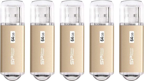 Silicon Power 32GB x 5 Pack USB 3.0 / 3.1 Gen1 USB Flash drive Blaze B02 (Champagne Gold) - 64GB