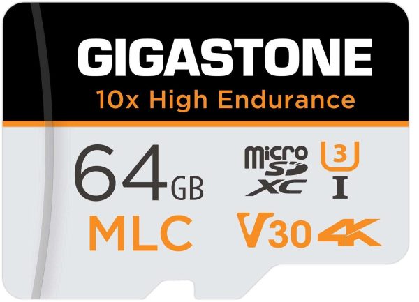 [10x High Endurance] Gigastone Industrial 8GB MLC Micro SD Card, Full HD Video Recording, Security Cam, Dash Cam, Surveillance Compatible 85MB/s, U1 C10, with Adapter [5-Yrs Free Data Recovery] - 64GB,1-Pack