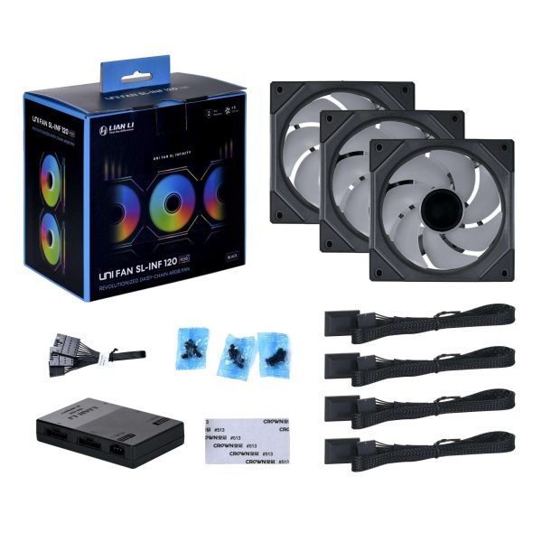 LIAN LI UNI FAN SL INFINITY 120 RGB BLACK  3 PCS PACK ---UF-SLIN120-3B  ( L Connect 3.0 Controller included)