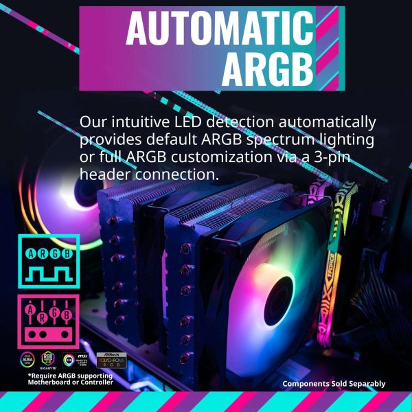 Cooler Master Hyper 620S Dual Tower CPU Air Cooler, ARGB Sync, 120mm PWM Fan, 6 Copper Direct Contact Heat Pipes, 154.9mm Tall, Brackets AMD Ryzen AM5/AM4, Intel LGA1700/1200 (RR-D6NA-17PA-R1)