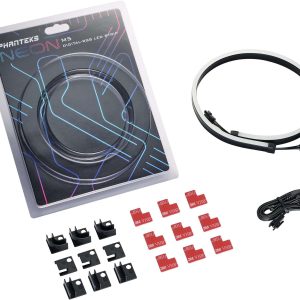 Phanteks NEON Digital-RGB LED Strip Combo Set – 2x 400mm Smooth lighting strip, full color range, flexible mounting, White - M5