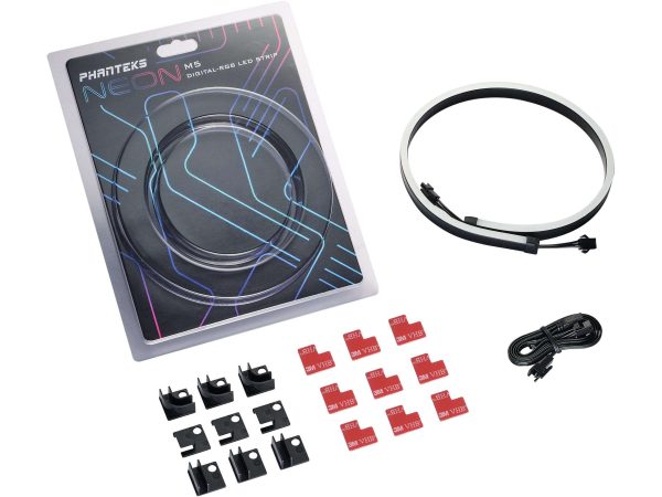 Phanteks NEON Digital-RGB LED Strip Combo Set – 2x 400mm Smooth lighting strip, full color range, flexible mounting, White - M5