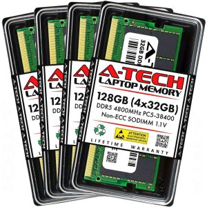 A-Tech 8GB DDR5 5600MHz SODIMM PC5-44800 Non-ECC Unbuffered CL46 1.1V 262-Pin SO-DIMM Laptop Notebook Computer RAM Memory Upgrade Module - 128GB (4 x 32GB),DDR5 4800 (PC4 38400),40
