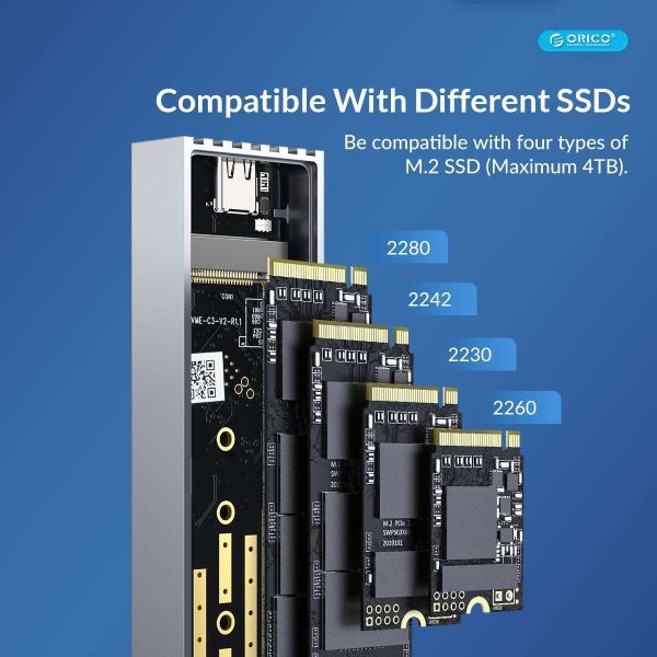 ORICO  40Gbps M.2 NVMe Enclosure for Thunderbolt 4/Thunderbolt 3/USB4 Max 4TB SSD 2230/2242/2260/2280 Aluminum M2 External SSD Case for M1 M2 Pro/Max, Compatible with USB4/3.2/3.1/3.0/2.0