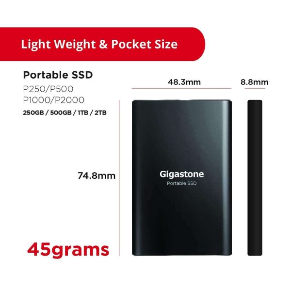 Gigastone 2TB External SSD USB 3.2 Type C, Read Speed up to 500MB/s, 3D NAND, Ultra Slim Metal Portable Solid State Drive, for PC Laptop Mac Windows Linux Android PS4 Xbox One Smart TV