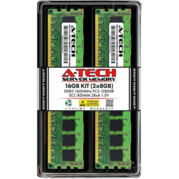 A-Tech 32GB (4x8GB) 2Rx8 PC3-12800R DDR3 1600 MHz ECC RDIMM 1.5V Registered DIMM 240-Pin Dual Rank x8 Server & Workstation RAM Memory Upgrade Kit - 16GB (2 x 8GB),DDR3 1600 (PC3 12800)