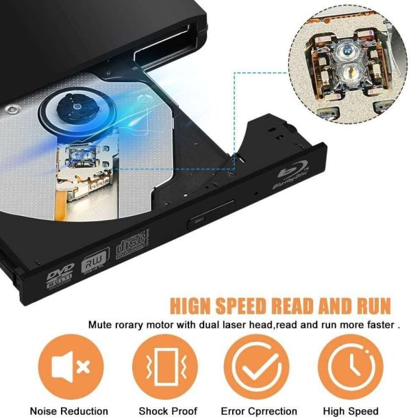 ESTONE Aluminum External DVD Blu-Ray Burner Drive, USB 3.0 Type-C CD DVD +/-RW Optical Drive USB C Burner Slim CD/DVD ROM Rewriter Writer Reader Portable for PC Laptop Desktop MacBook Mac Black