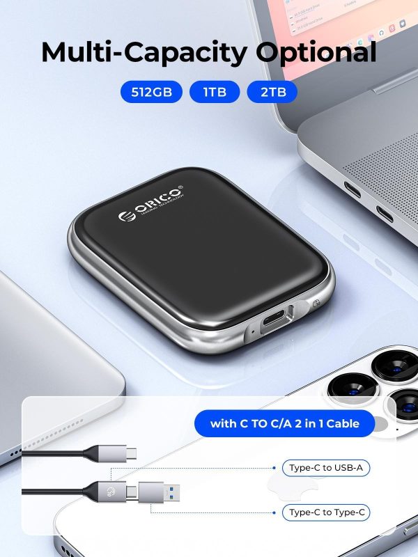 ORICO Beetle Portable SSD 1000MB/S External Solid State Drive 512GB USB 3.2 Gen2 Type C PSSD for Laptop 512GB (10Gbps)