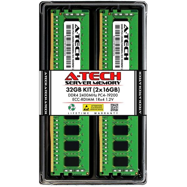 A-Tech 32GB (2x16GB) 1Rx4 PC4-19200R DDR4 2400 MHz ECC RDIMM Registered DIMM 288-Pin Single Rank x4 Server & Workstation RAM Memory Upgrade Kit