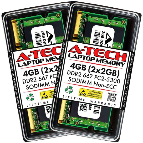 A-Tech 8GB (2x4GB) DDR2 800MHz SODIMM PC2-6400 Non-ECC Unbuffered CL6 1.8V 200-Pin SO-DIMM Laptop Notebook Computer RAM Memory Upgrade Kit - 4GB (2 x 2GB),DDR2 667 (PC2 5300),5