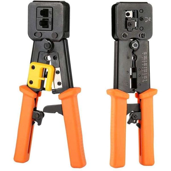 Hannord RJ45 Crimp Tool Pass Through Cat5 Cat5e Cat6 Crimping Tool for RJ45/RJ12 Regular and End-Pass-Through connectors (Orange)