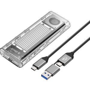 ORICO TCM2-C3 Aluminum USB 3.1 Gen2 Type-C NVMe M.2 Hard Drive Enclosure 10Gbps Date Transfer Rate Support UASP Protocol with Type-C to C Cable - Red - Silver,USB 4.0 (40Gbps) (USB-C),1,M.2 NVMe 40Gbps,1 Bay