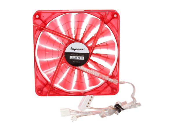 Bgears b-PWM 140 Translucent Red with Red LEDs, 15 Blades 2 Ball Bearing PWM fan with 500 to 1800 RPM, 110 CFM, 35.8dBA