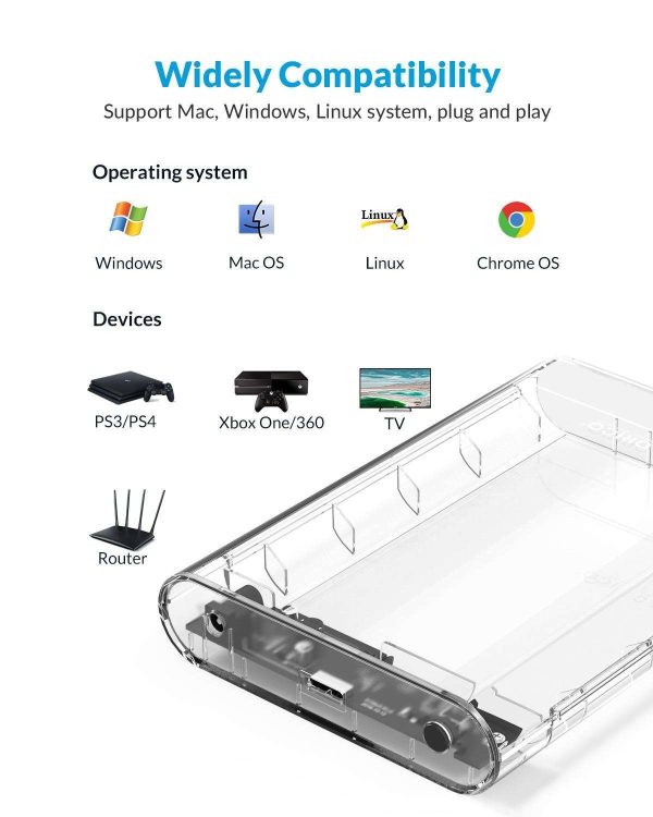 ORICO Transparent 3.5 inch HDD Enclosure External Hard Drive Disk Case for 2.5" 3.5" SATA HDD and SSD Tool Free [ Support UASP and 16TB Drives ]