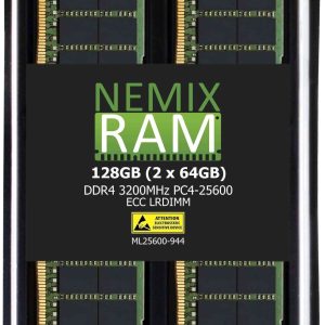 256GB Kit (4 x 64GB) DDR4-3200 PC4-25600 ECC Load Reduced Memory for ASRock Rack ROMED8-2T AMD EPYC Board by NEMIX RAM - 128GB (2 x 64GB)