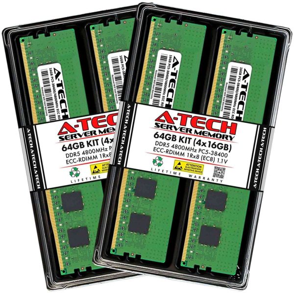 128GB (4x32GB) RAM for Dell PowerEdge T560, R660, R660xs, R6615, R6625, R760, R760xa, R760xd2, R760xs, R7615, R7625, R860, R960 | DDR5 4800MHz EC8 RDIMM PC5-38400 2Rx8 ECC Registered Server Memory Kit - 64GB (4 x 16GB)