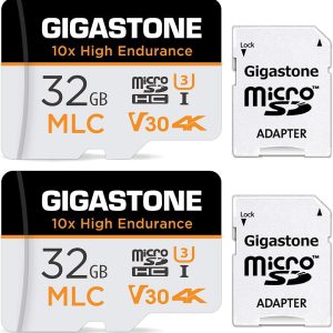 [10x High Endurance] Gigastone Industrial 8GB MLC Micro SD Card, Full HD Video Recording, Security Cam, Dash Cam, Surveillance Compatible 85MB/s, U1 C10, with Adapter [5-Yrs Free Data Recovery] - 64GB (32GB x 2),2-Pack