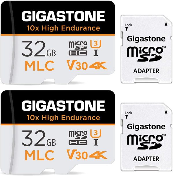 [10x High Endurance] Gigastone Industrial 8GB MLC Micro SD Card, Full HD Video Recording, Security Cam, Dash Cam, Surveillance Compatible 85MB/s, U1 C10, with Adapter [5-Yrs Free Data Recovery] - 64GB (32GB x 2),2-Pack