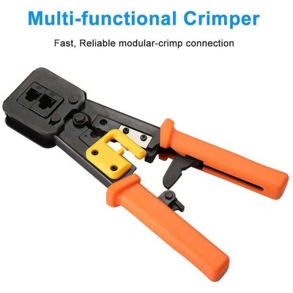 Hannord RJ45 Crimp Tool Pass Through Cat5 Cat5e Cat6 Crimping Tool for RJ45/RJ12 Regular and End-Pass-Through connectors (Orange)