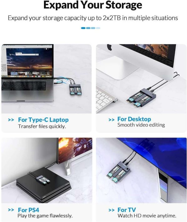ORICO M.2 NVMe Cloner Dual-Bay NVMe Docking Station USB C to NVMe SSD Enclosure Aluminum M.2 Duplicator Offline Clone for PCIe M-Key SSDs Max 8TB Tool Free-M2P2
