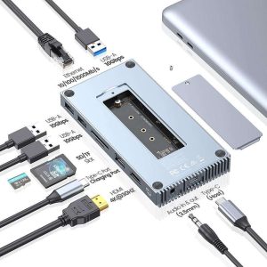 ORICO M.2 NVMe SSD Enclosure, USB 3.1 Gen 2 (10 Gbps) to NVMe PCI-E M.2 SSD Case Support UASP for NVMe SSD Size 2230/2242/2260/2280(up to 4TB) - Gray,Aluminum,USB Type C,1,M.2 NVME SSD,9-in-1 + M.2 NVMe