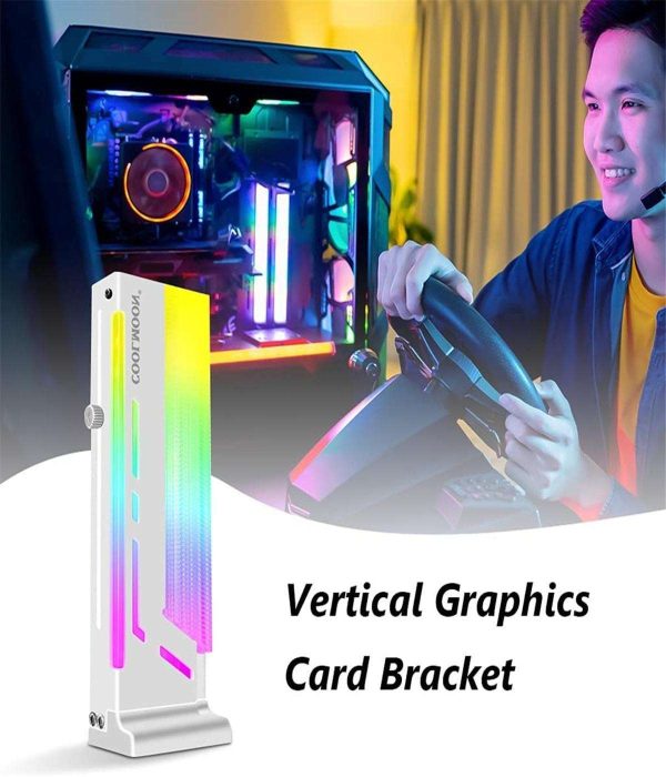Coolmoon cm-GH2 Vertical GPU Support Bracket Colorful 5V A-RGB Bracket Computer Graphics Video Card Stand GPU Holder, White