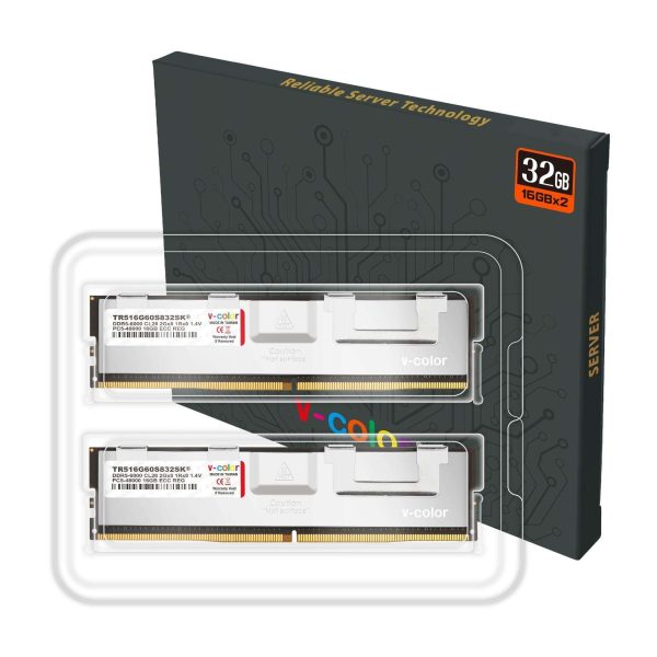 v-color DDR5 32GB (16GBx2) 6000MHz CL32 Overclocking R-DIMM SK hynix Original IC 1Rx8 1.4V ECC Registered DIMM Memory for W790 Workstation (Intel XMP) (TR516G60S832SK)