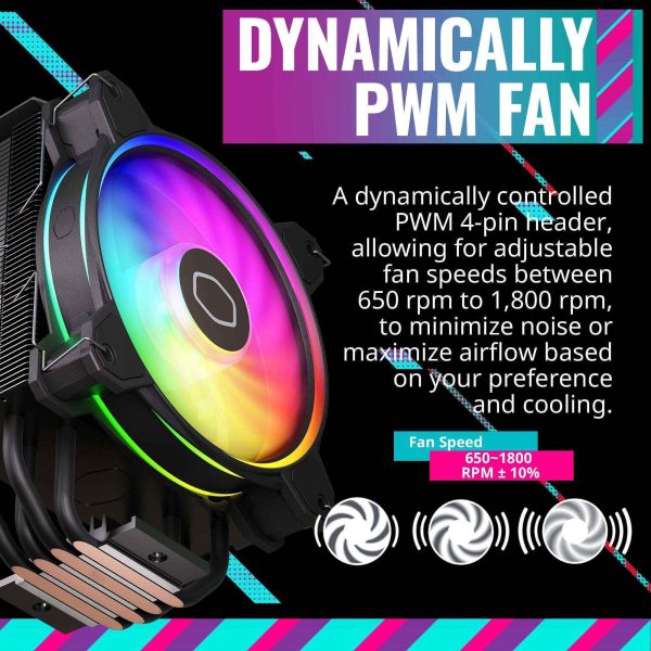 Cooler Master Hyper 212 Halo Black CPU Air Cooler, MF120 Halo² Fan, Dual Loop ARGB, Aluminum Top Cover, 4 Copper Heat Pipes, 154mm (H) for AMD Ryzen AM5/AM4, Intel LGA1700/1200 (RR-S4KK-20PA-R1)