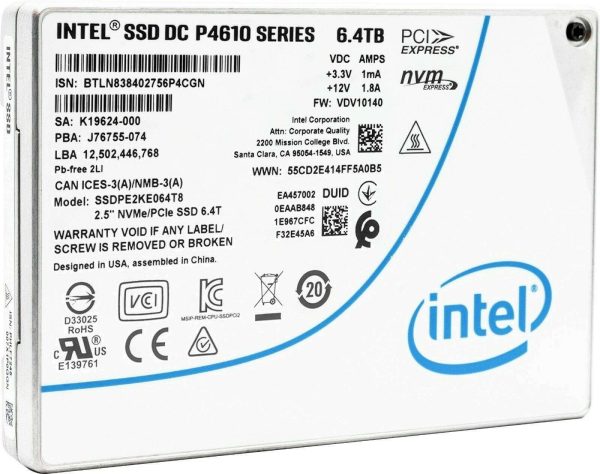 Intel DC P4610 6.4TB 2.5" U.2 Encrypted Internal SSD SSDPE2KE064T801 - 1.6TB