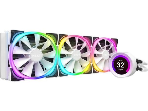 NZXT Kraken Z Series Z73 360mm - RL-KRZ73-01 - AIO RGB CPU Liquid Cooler - Customizable LCD Display - Improved Pump - Powered by CAM V4 - RGB Connector - Aer P 120mm Radiator Fans LGA 1700 Compatible - 3 Fan Slots (120 mm),White,Kraken Z73 RGB